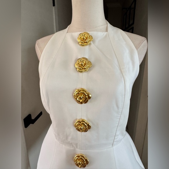 NWT | Atoir | White Backless Dress with Gold Buttons - Picture 7 of 12
